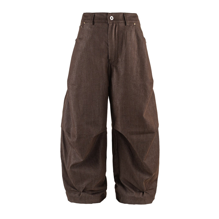 Damen Weite Cropped‑Hose mit hoher Taille, Krempelbund und markanten Kniefalten Echoarchiv