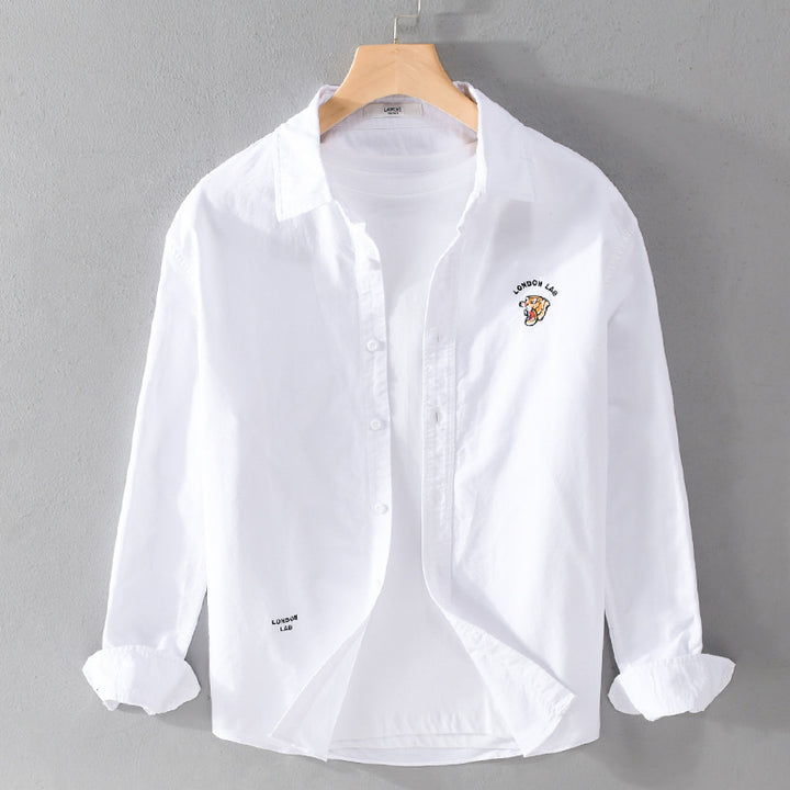 Herren Leichtes Baumwoll-Overshirt im Layering-Look mit Logostickerei und Kentkragen Echoarchiv