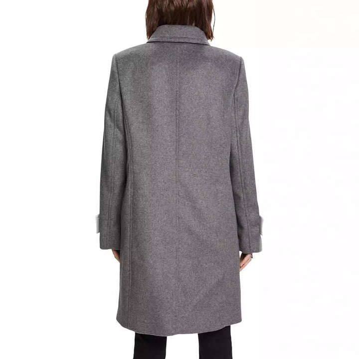 Damen Midilanger Doppelreihiger Marineinspirierter Wollmix-Peacoat mit Pattentaschen Echoarchiv