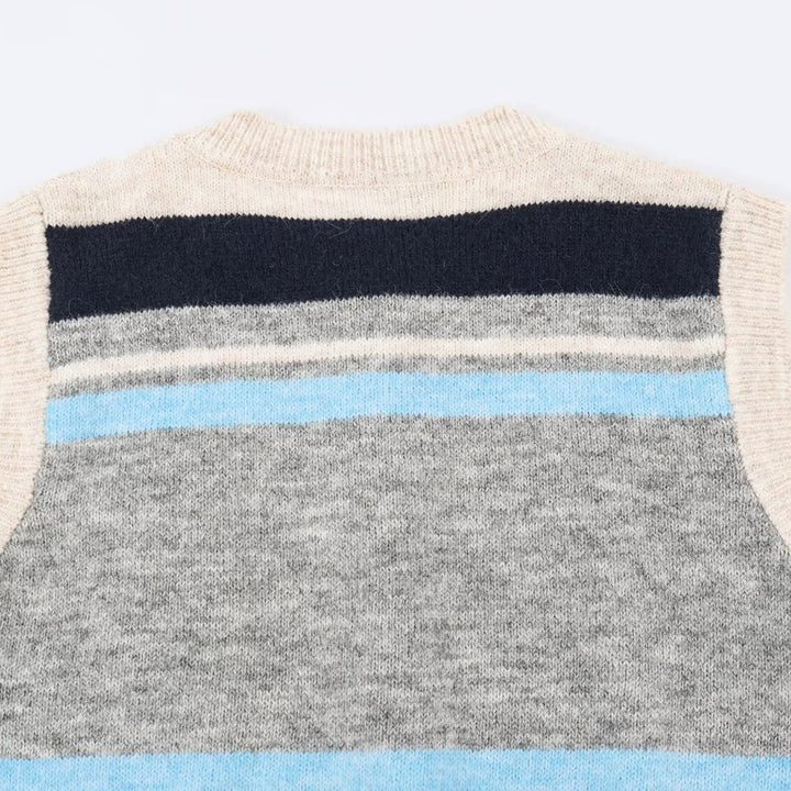 Damen Ärmellose Argyle-Strickweste mit durchgehender Knopfleiste und geripptem Saum Echoarchiv