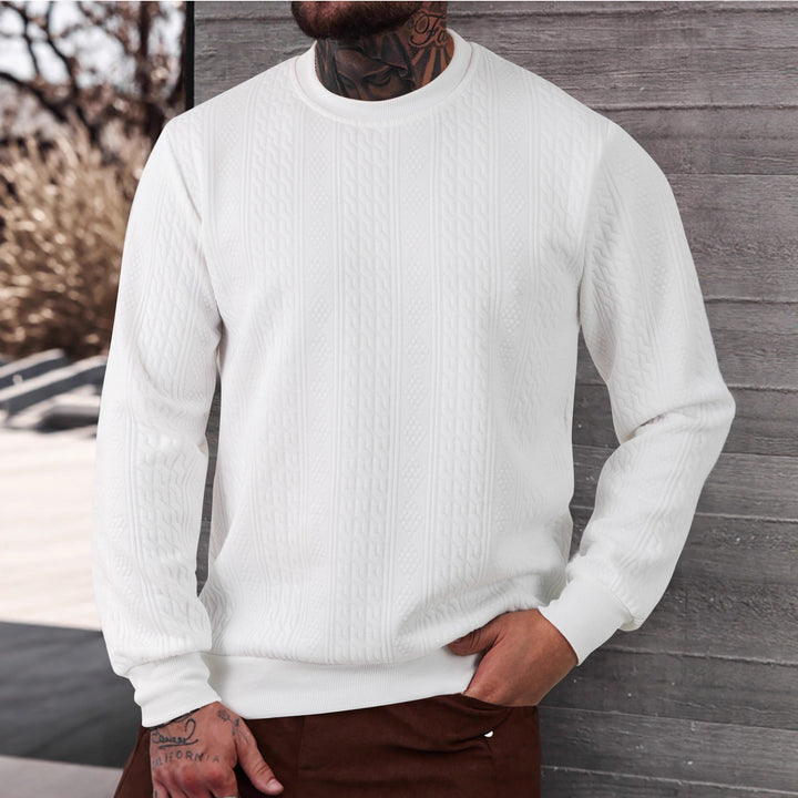 Herren texturiertes Rundhals-Sweatshirt mit feiner Waffelstruktur und gerippten Bündchen – Marzano