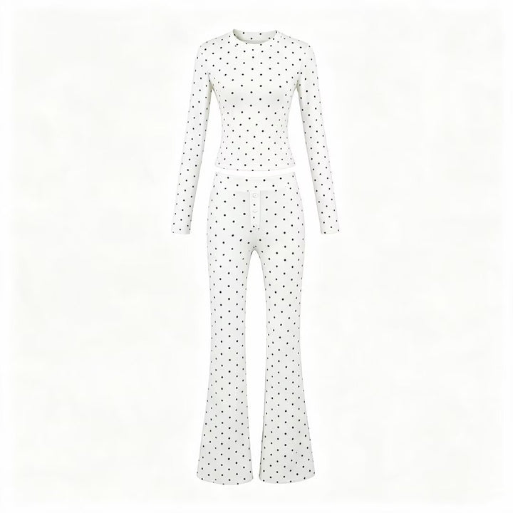 Damen Zweiteiliges Stretch-Jersey Lounge-Set mit Cropped Longsleeve und High‑Waist Schlaghose Echoarchiv