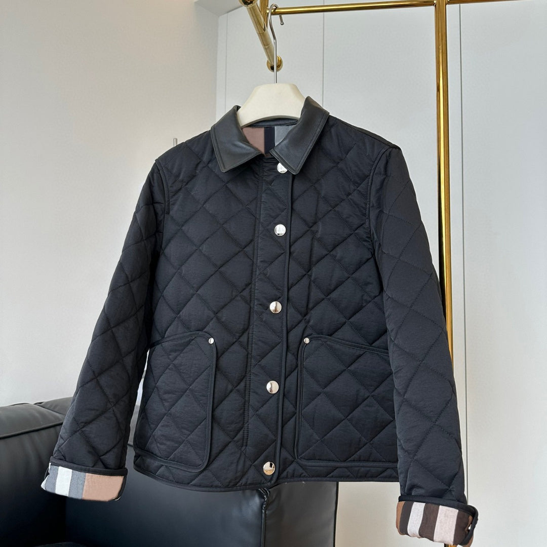 Damen Modische Steppjacke mit eleganter Lederkragen Echoarchiv