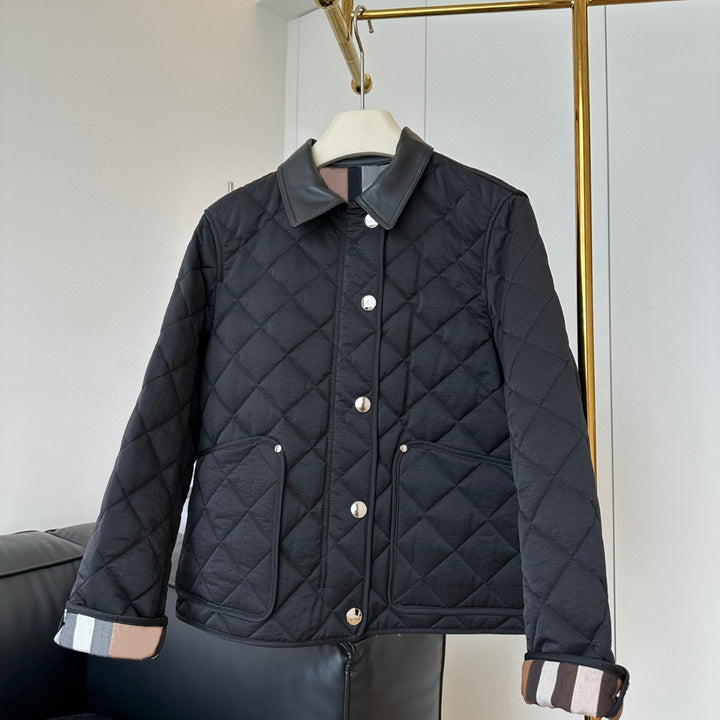 Damen Modische Steppjacke mit eleganter Lederkragen Echoarchiv
