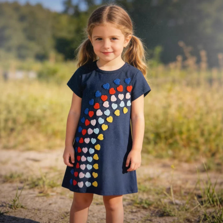 Mädchen T-Shirt Kleid mit buntem Herz-Stickdesign Echo Archiv