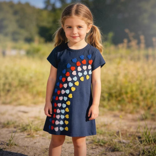 Mädchen T-Shirt Kleid mit buntem Herz-Stickdesign Echo Archiv