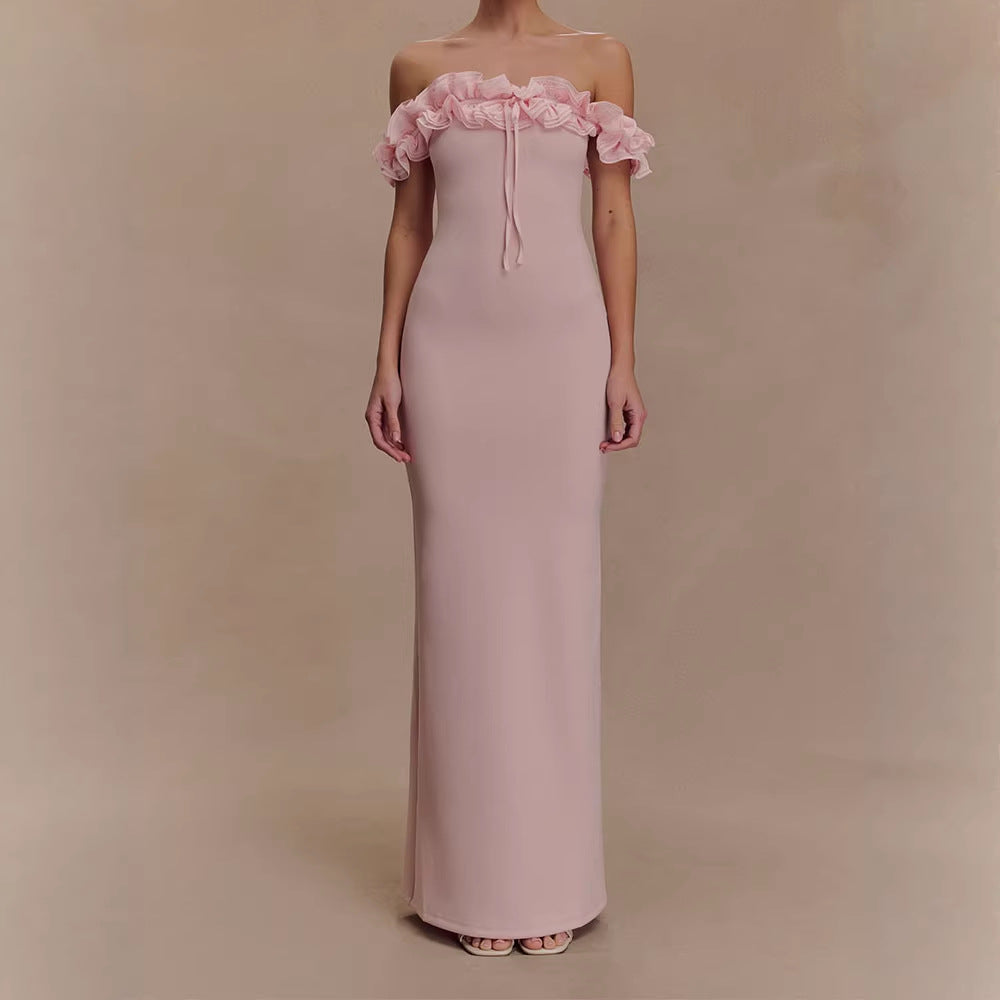 Damen Elegantes, schulterfreies Maxikleid mit Rüschendetails Echo Archiv