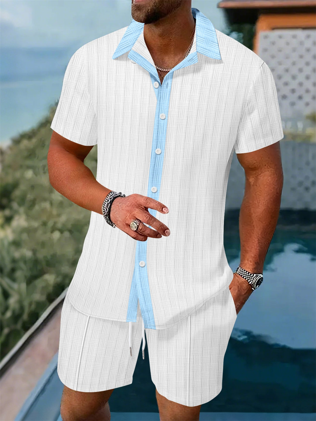 Herren Freizeit Hemd mit Knopfleiste und Shorts Set Echoarchiv