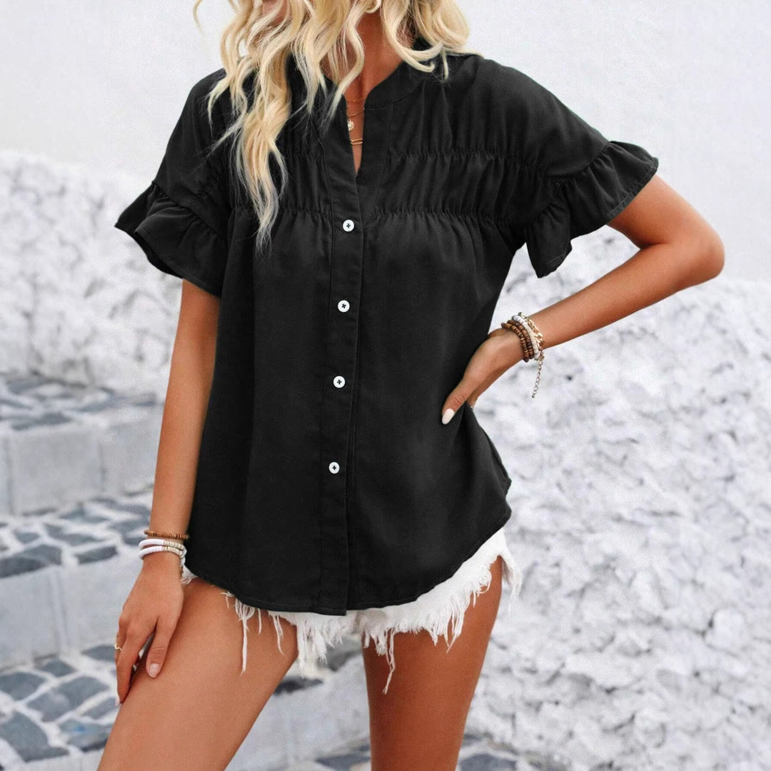 Damen Bluse mit Rüschenärmeln, Smok-Yoke und Stehkragen Echo Archiv