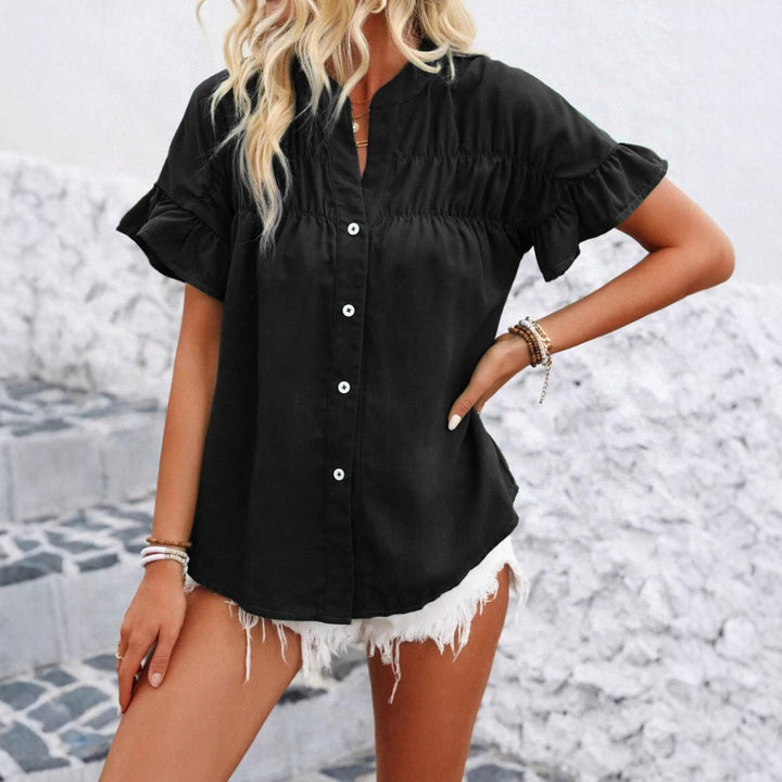 Damen Bluse mit Rüschenärmeln, Smok-Yoke und Stehkragen Echo Archiv
