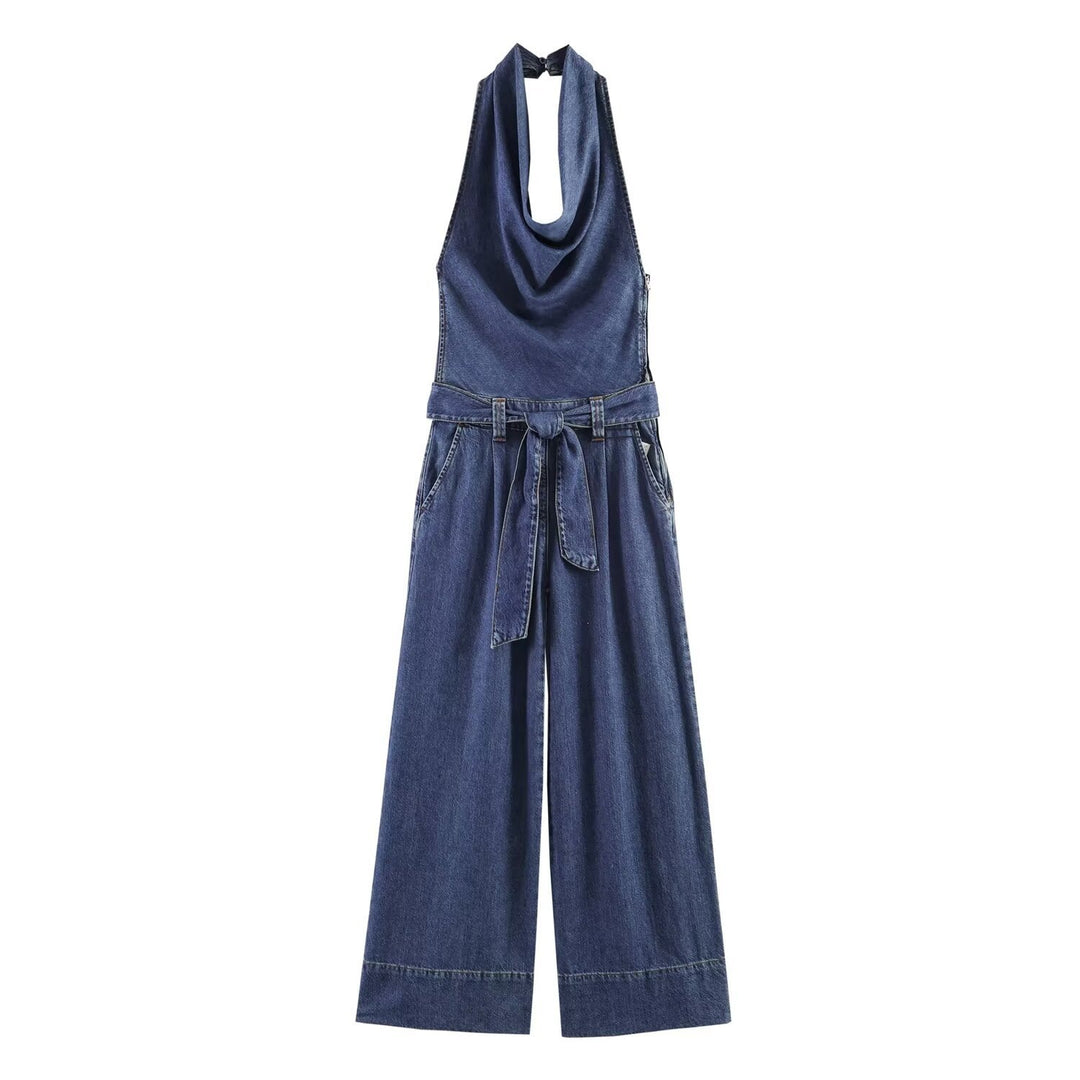 Damen Jumpsuit mit halbem Ausschnitt und weitem Bein Echo Archiv