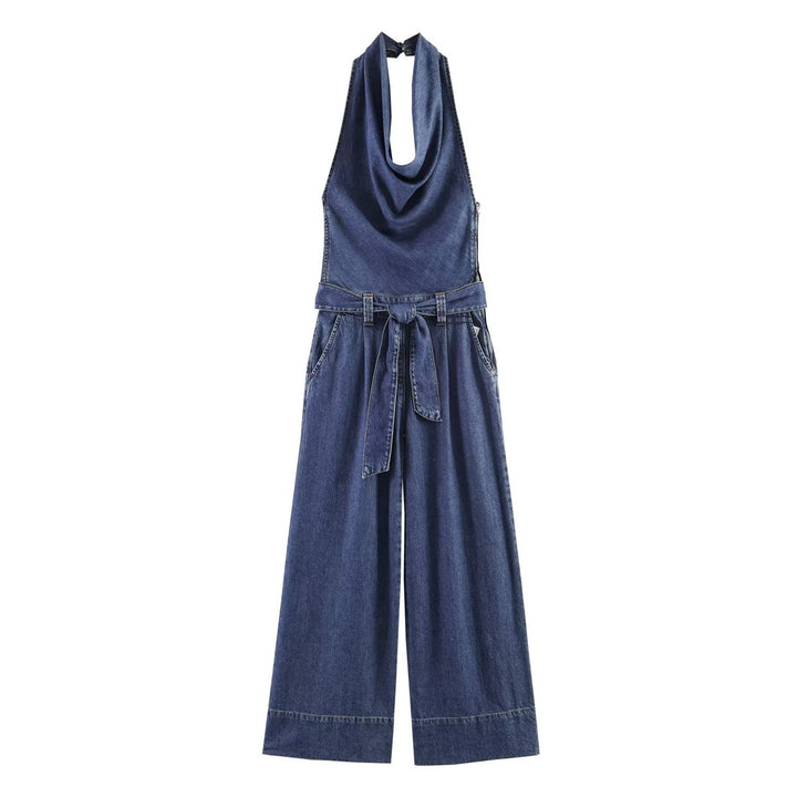 Damen Jumpsuit mit halbem Ausschnitt und weitem Bein Echo Archiv