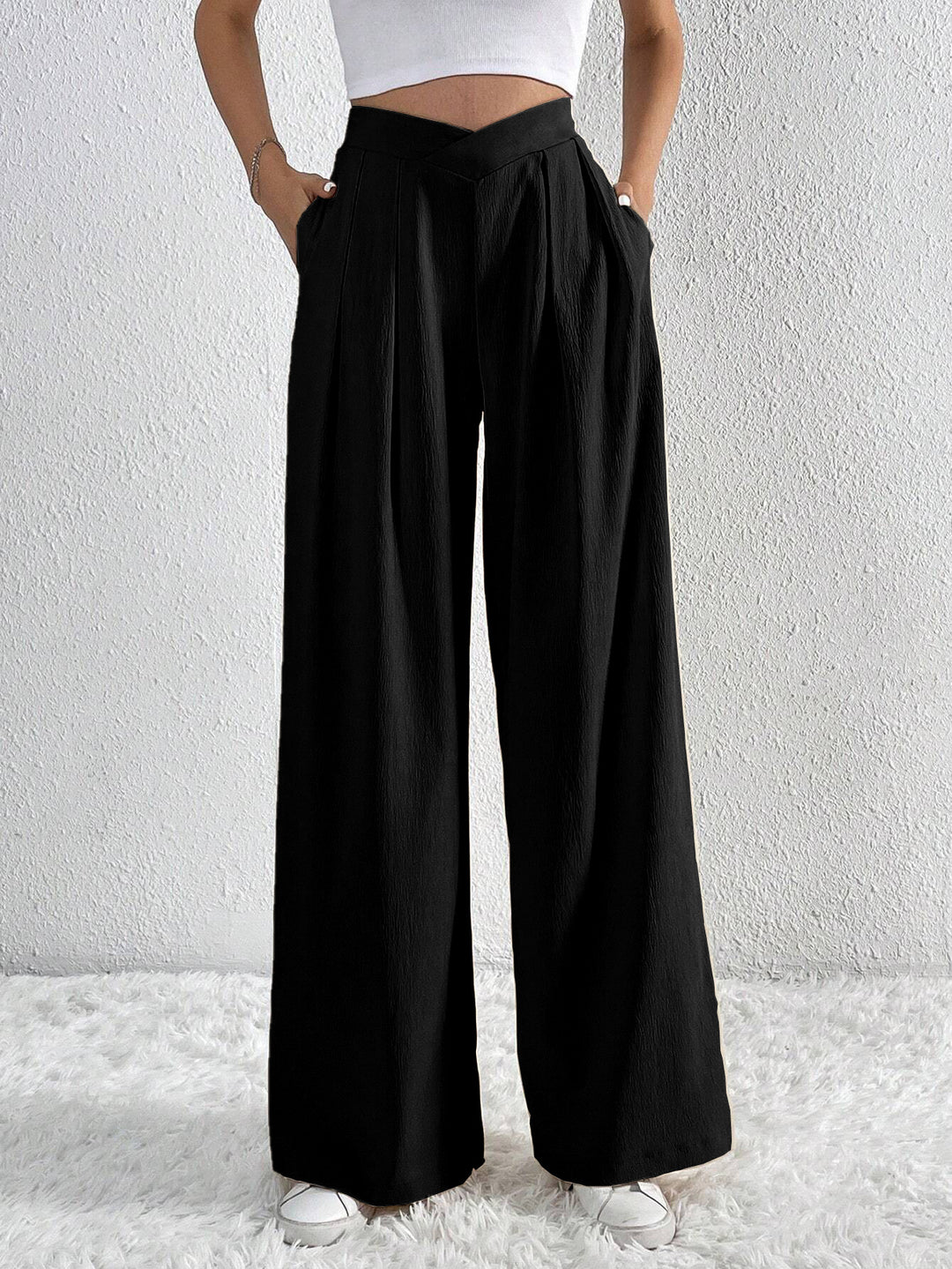 Damen hohe Bund Culotte-Hose mit Faltenlegung und weitem Bein – Avélisse