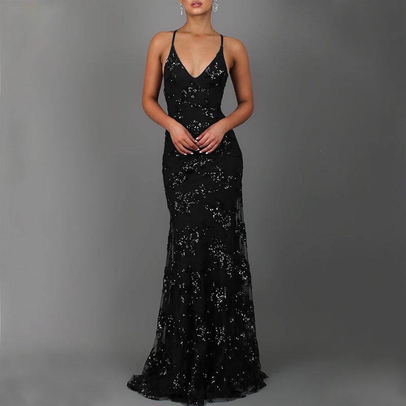 Damen Glitzernder Abendkleid mit vorderem Schlitz und tiefem Rückenausschnitt Echoarchiv