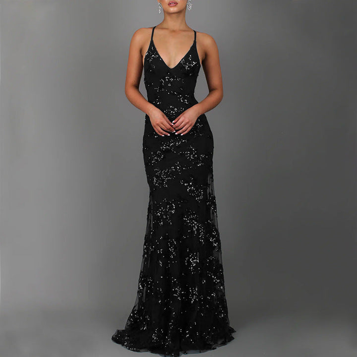 Damen Glitzernder Abendkleid mit vorderem Schlitz und tiefem Rückenausschnitt Echoarchiv