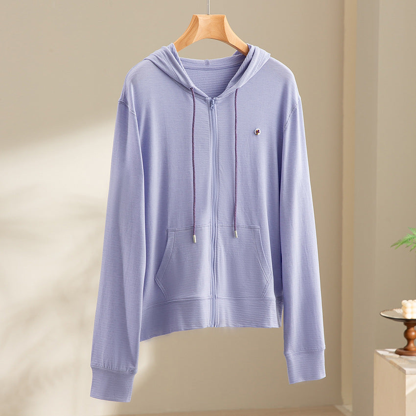 Damen leichte Kapuzen-Sweatjacke aus Slub-Jersey mit durchgehendem Reißverschluss und Kängurutaschen Echoarchiv