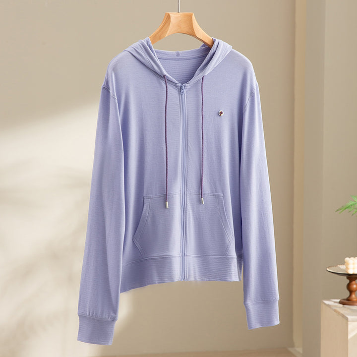 Damen leichte Kapuzen-Sweatjacke aus Slub-Jersey mit durchgehendem Reißverschluss und Kängurutaschen Echoarchiv