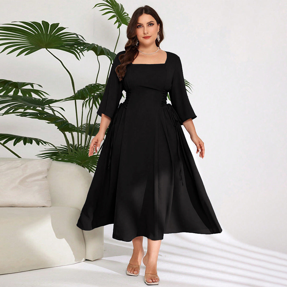 Damen Midi-Kleid mit schickem Quadrat-Ausschnitt und eleganten Rüschendetails Echo Archiv