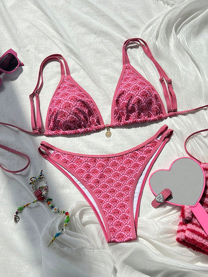 Damen Triangel-Bikini mit exquisitem Muster und verstellbaren Trägern Echo Archiv