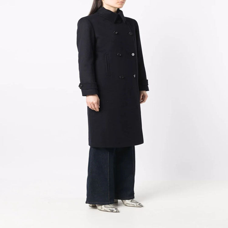 Damen Figurnaher Zweireihiger Wollmix-Longcoat mit fallendem Revers Echoarchiv