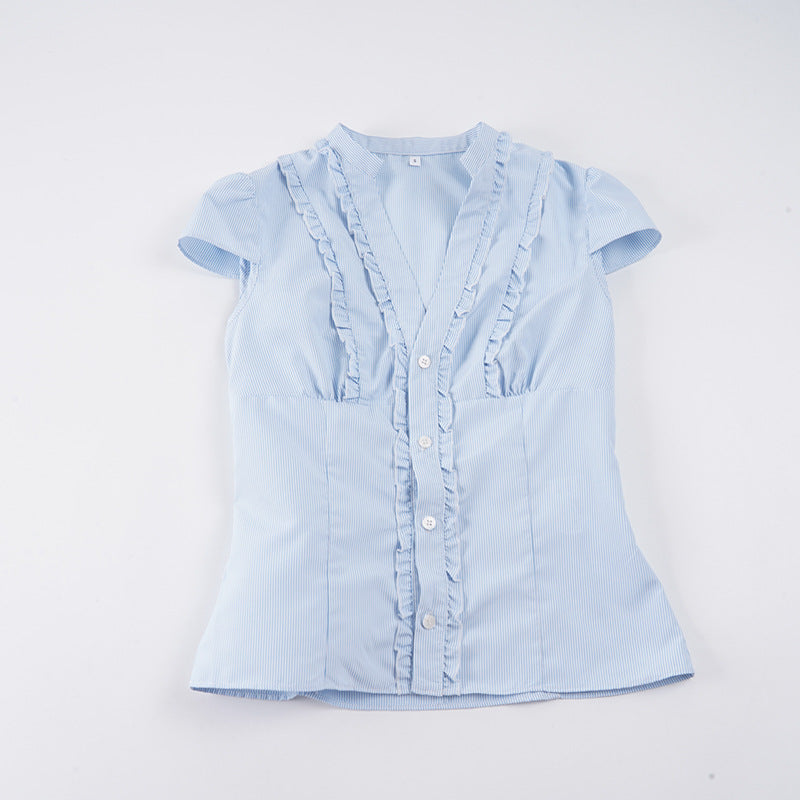 Damen Blusen Top mit Rüschendetails und figurbetontem Schnitt Echo Archiv