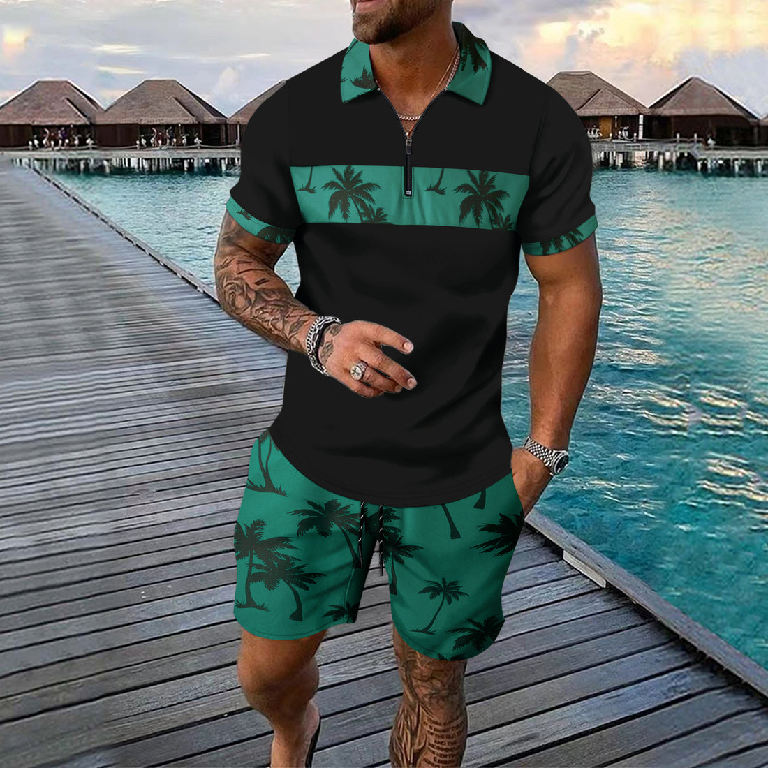 Herren elegant geschnitztes Polohemd mit Shorts – Cavello