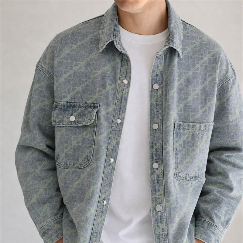 Herren Monogramm-Jeanshemdjacke im Oversize mit Druckknöpfen und aufgesetzten Brusttaschen Echo Archiv