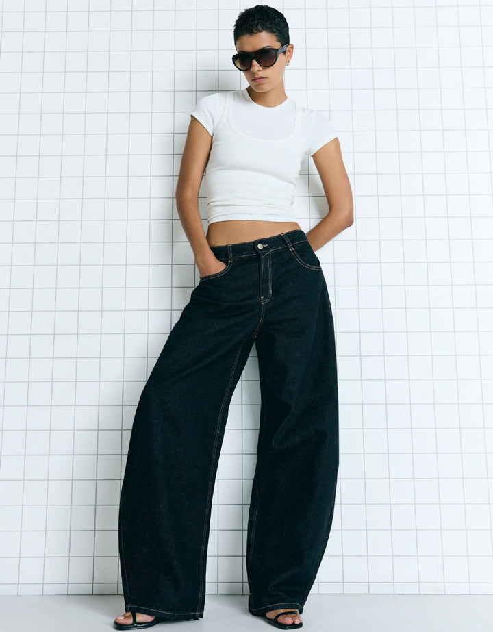 Damen nan hohe Taillenweite Palazzo-Denim mit weitem Bein und cleanem Five-Pocket-Design Echo Archiv