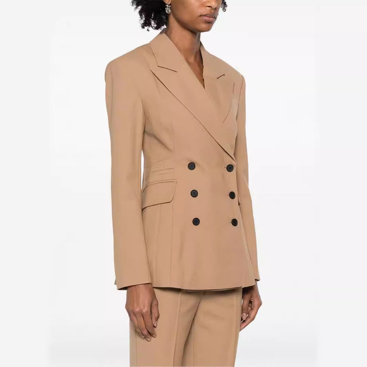Damen Zweiteiliges tailliertes Doppelreihiges Blazer‑Hosenanzug mit ausgestellter Palazzohose Echoarchiv