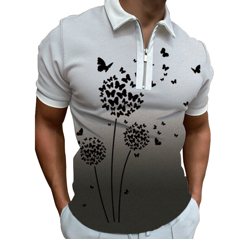 Herren Poloshirt mit modernem grafischen Muster und Reißverschluss Echoarchiv