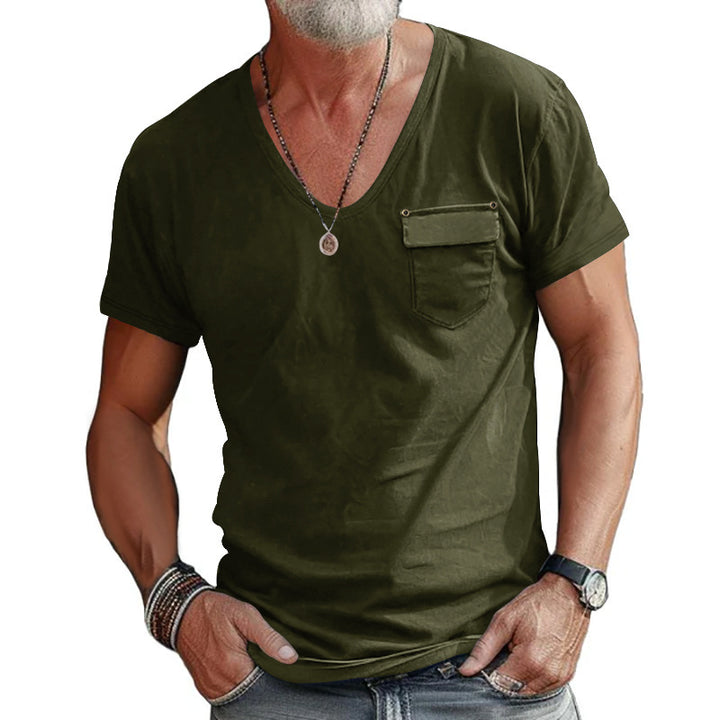 Herren lässiges V-Ausschnitt T-Shirt mit praktischer Brusttasche Echoarchiv