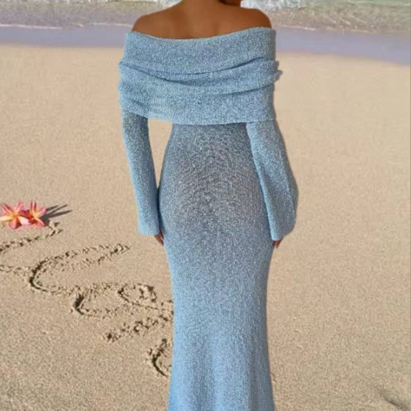 Damen Off-Shoulder Maxikleid mit langem Arm und elegantem Stoff Echo Archiv