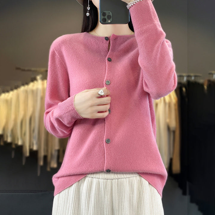 Damen Leichter Feinstrick-Cardigan mit Kaschmir‑Optik, Rundhalsausschnitt und verdeckter Knopfleiste Echoarchiv