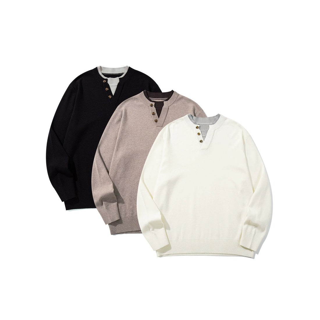 Unisex Gerippter Baumwollmix-Pullover mit Henley-Knopfleiste und Relaxed-Schnitt Echoarchiv