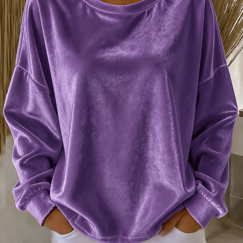 Damen Samt-Oversize-Sweatshirt mit Rundhalsausschnitt und eingesetzter Schulter Echoarchiv