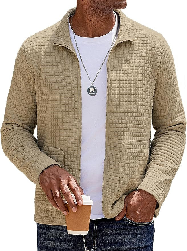 Herren Strukturierte Sweatjacke mit hohem Kragen und praktischen Taschen Echoarchiv