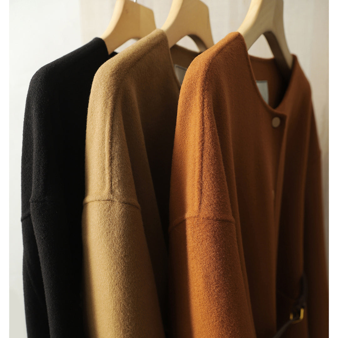 Damen Lässiger und eleganter Wollmantel mit Gürtel Echoarchiv