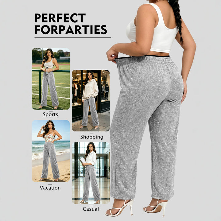 Damen Glitzernde Palazzo-Loungehose mit elastischem Komfortbund echoarchiv-