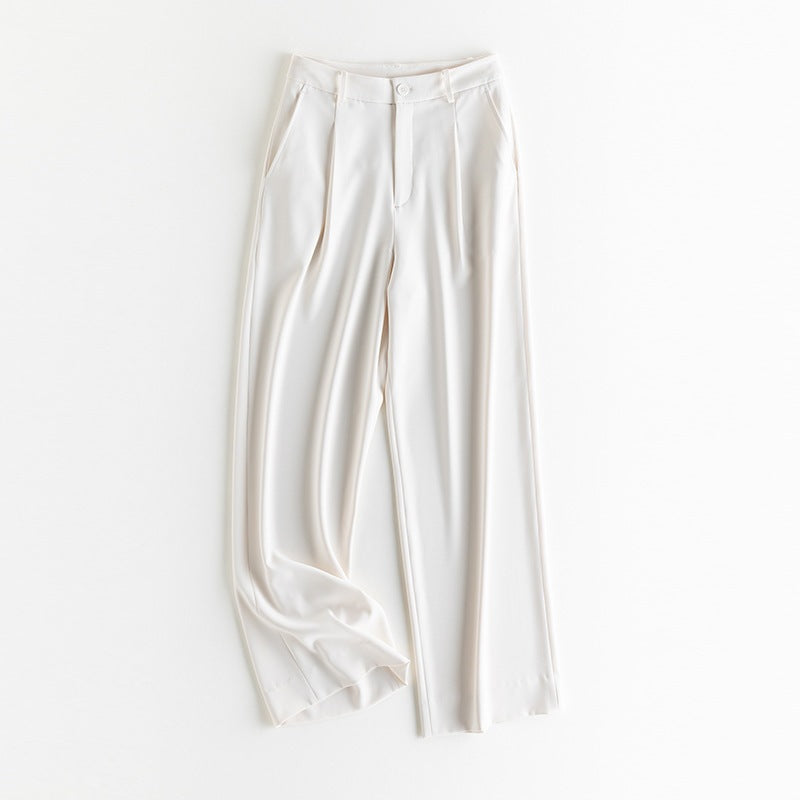 Damen Weite Hochtaillierte Satinhose mit Bundfalten und Eingrifftaschen Echo Archiv
