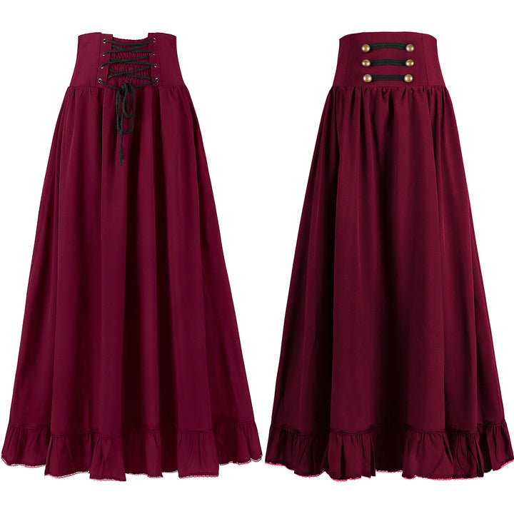 Damen nan langer Highwaist Rock mit Korsettbund, Volantsaum und dekorativen Knöpfen Echo Archiv
