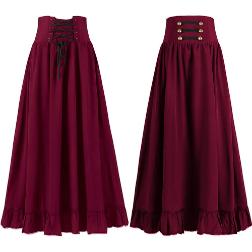 Damen nan langer Highwaist Rock mit Korsettbund, Volantsaum und dekorativen Knöpfen Echo Archiv