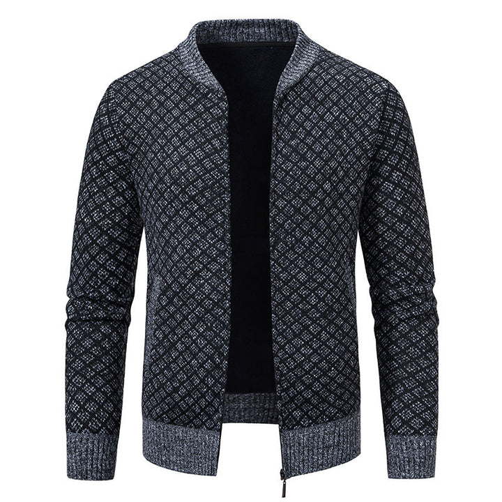 Herren Urbaner Strickjacke mit asymmetrischem Reißverschluss, hohem Kragen und modernen Details Echoarchiv