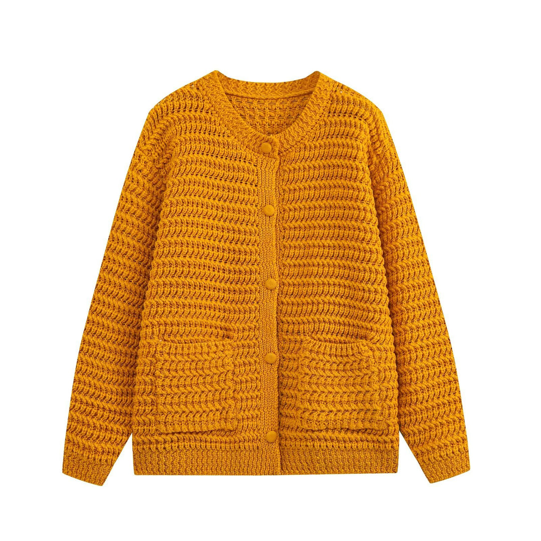 Damen Grobgestrickter Oversize-Cardigan mit Knopfleiste und aufgesetzten Taschen Echoarchiv