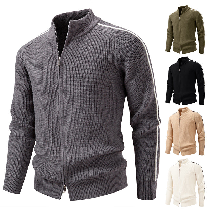 Herren nan Reißverschluss-Strickjacke mit Stehkragen, strukturierter Rippenoptik und kontraststreifen Echo Archiv
