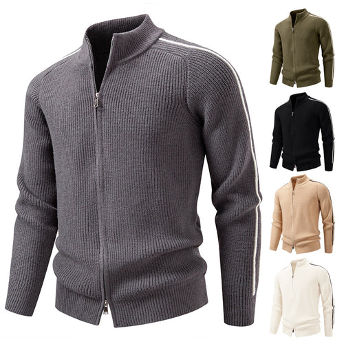 Herren nan Reißverschluss-Strickjacke mit Stehkragen, strukturierter Rippenoptik und kontraststreifen Echo Archiv