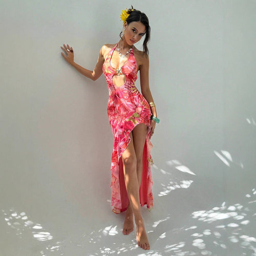 Damen Maxikleid mit elegantem Cut-Out-Design und floralen Akzenten Echo Archiv