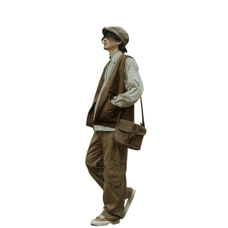 Herren Multifunktionale Canvas-Utility-Weste mit Fronttaschen und Reißverschluss Echoarchiv