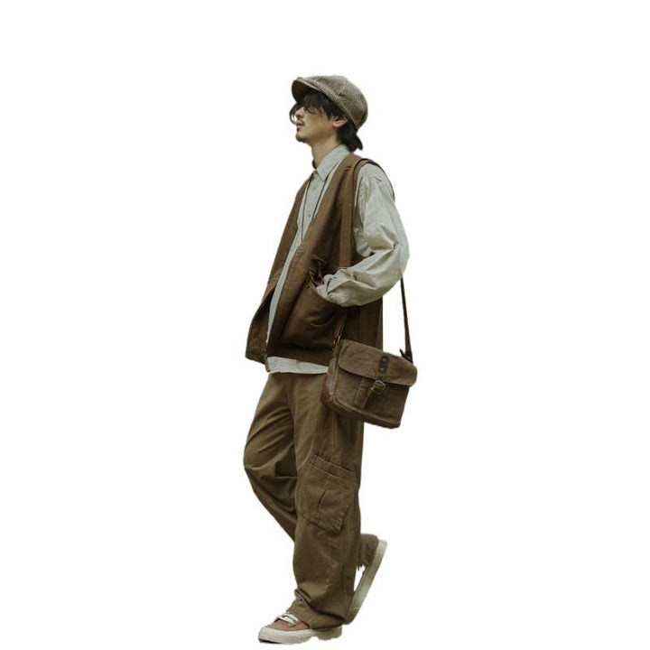 Herren Multifunktionale Canvas-Utility-Weste mit Fronttaschen und Reißverschluss Echoarchiv