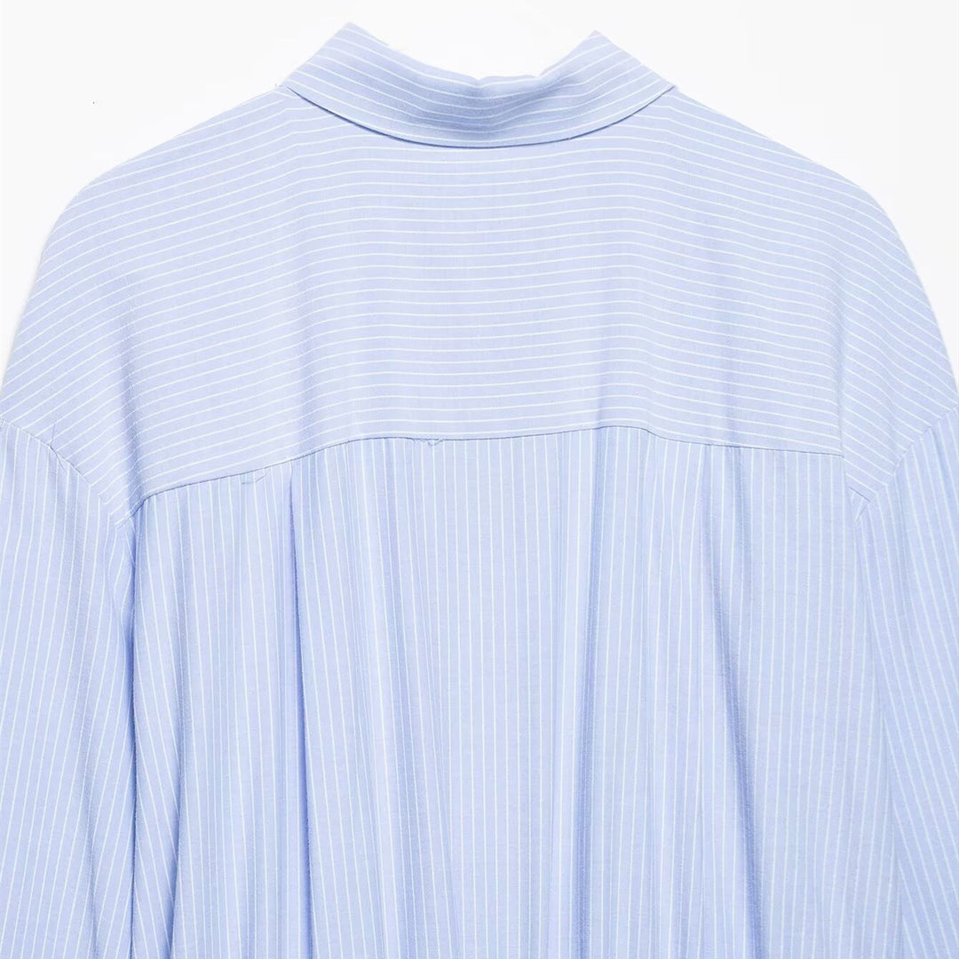 Damen Langarm-Bluse mit asymmetrischem Knoten-Design und feinen Streifen Echo Archiv
