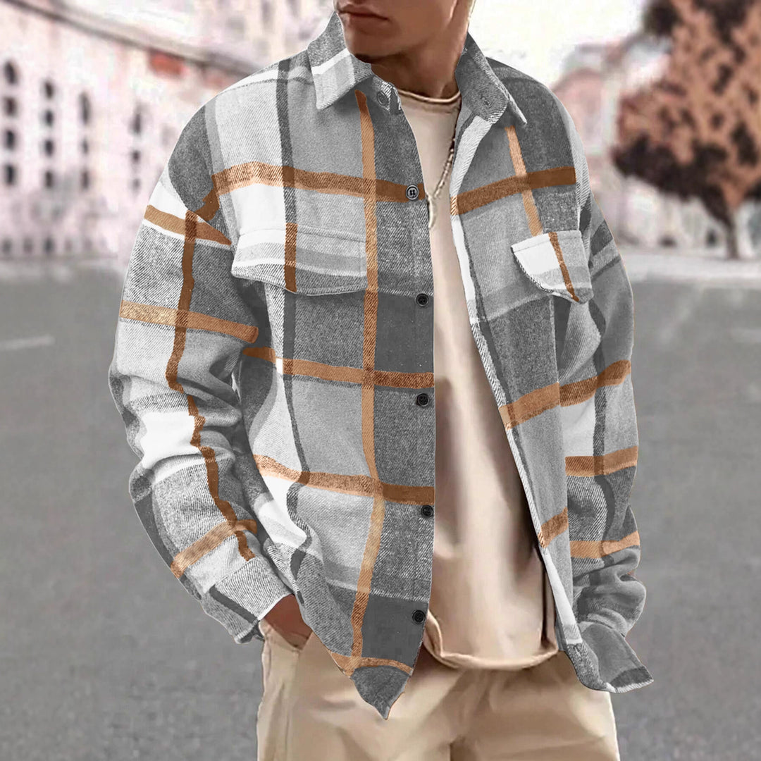 Herren Karierte Flanelljacke mit zwei Brusttaschen und modernem Schnitt Echoarchiv